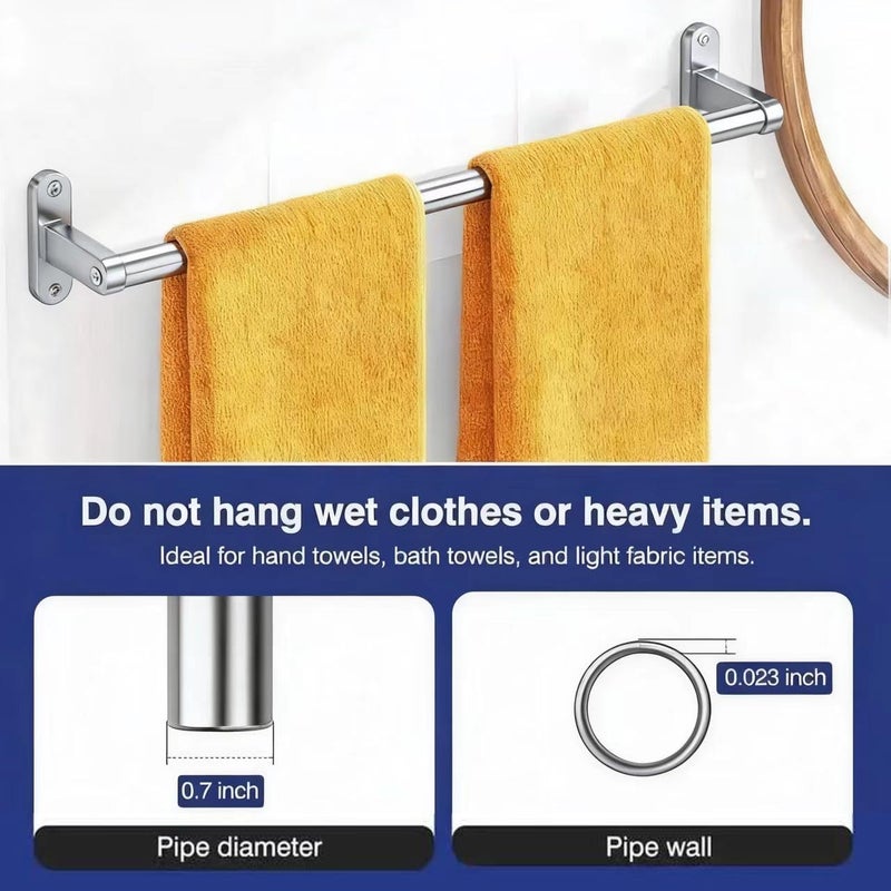 Powools Towel Rack for Bathroom - 24" Rustproof Towel Holder, Sturdy Towel Bar Wall Mounted, Space-Saving Towel Hanger, Bathroom Accessories, Home Decor, Apparment Essentials, Bright Silver - Image 2